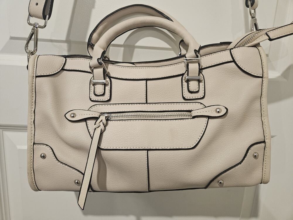 Scarleton Ivory Satchel Handbag Crossbody Bag Black Trim Silver Hardware NWT
